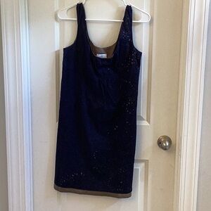 LOFT dress.  Navy with tan underlay.   Cute cutout pattern on front.
